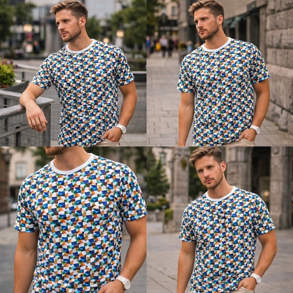 Fernando Pena Platinum Geometric Print T-Shirt Multicolor Cotton Men's Medium
